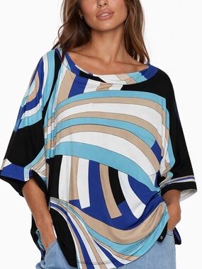 Karina Grimaldi Oversized Batwing Mod Striped Kimono Top Size S Statement Print